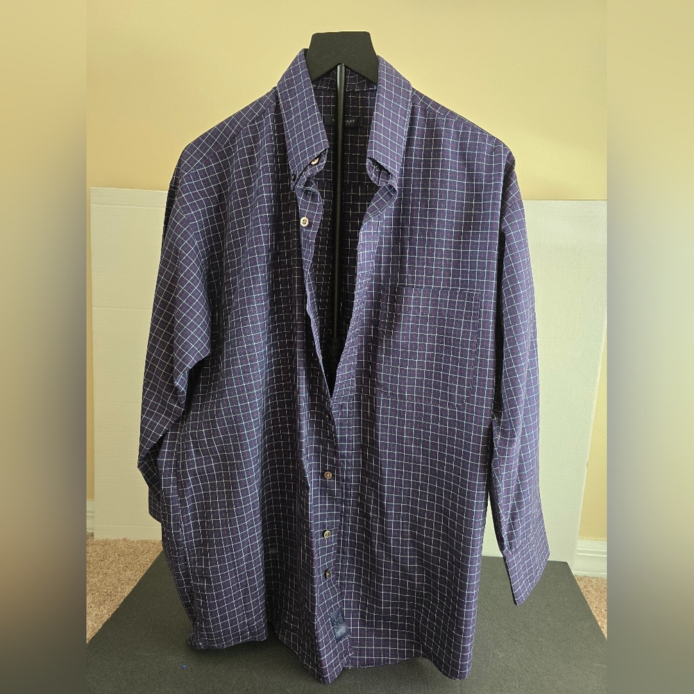 Burberry London Shirt Men's Large Button Front Blue Plaid 100% Cotton